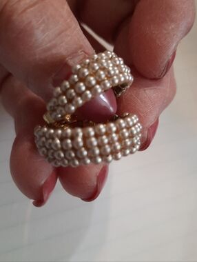 Classic Pearl Cluster Hoop Earrings - White Faux Pearls Vintage